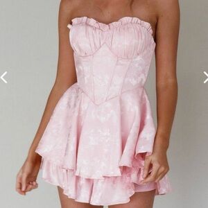 Pink Strapless Ruffle Romper